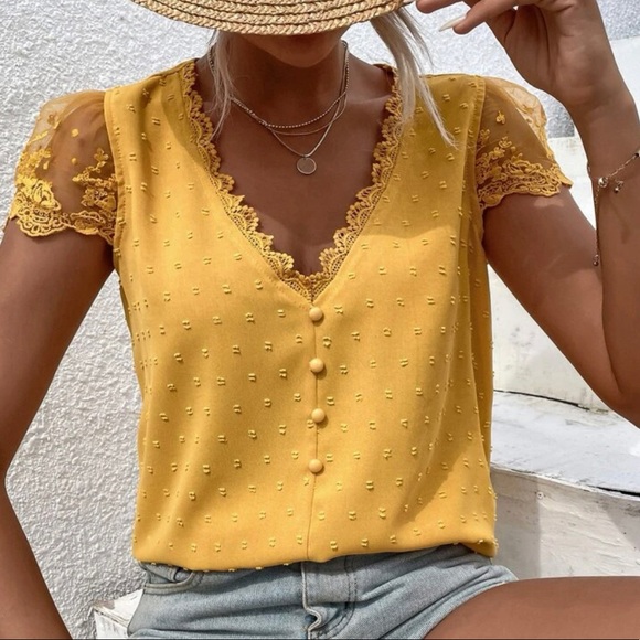 019 Boho Swiss Dot puff sleeve Floral Lace Blouse - Picture 11 of 15